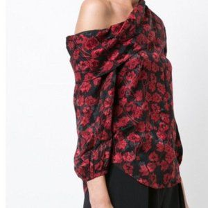 SALONI Red/black Ness Off-shoulder Floral Top